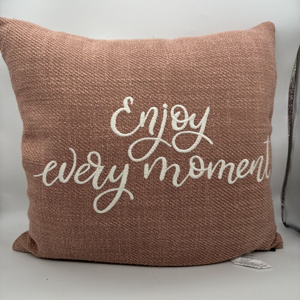 Decorative 'Enjoy Every Moment' Blush Pink Throw Pillow Modern‎ Home Decor